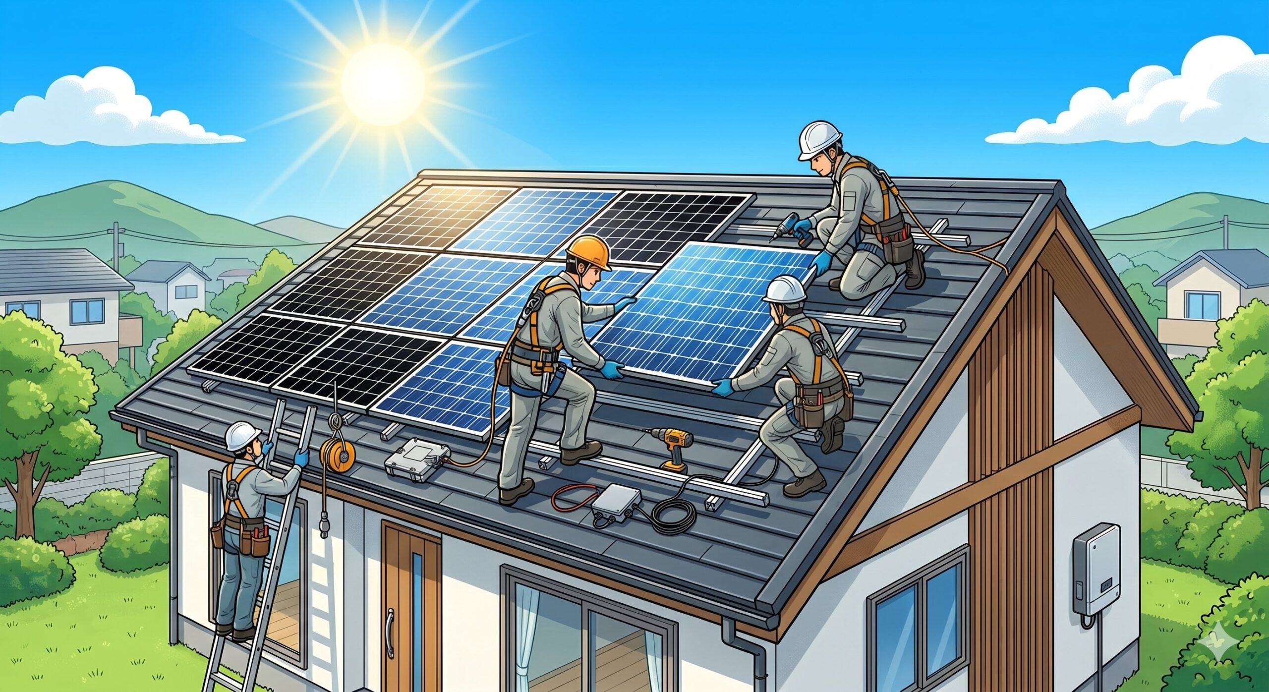 和歌山県内の住宅屋根への太陽光パネル発電設置工事